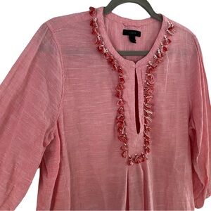 J. Crew Linen Blend Salmon Pink Fringe‎ Tassel Resort Tunic Top Large